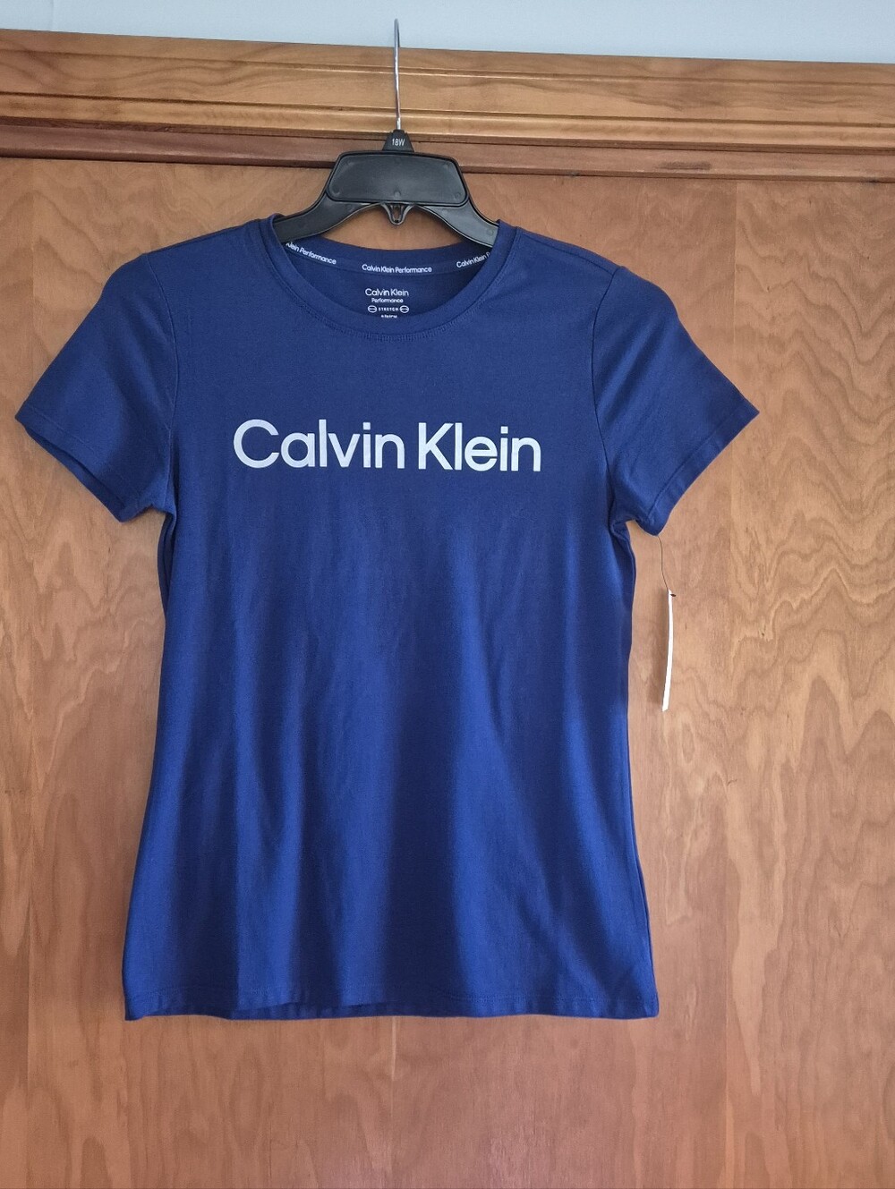 Calvin Klein Women's Royal Blue Silver Foil Logo Tee, Size S